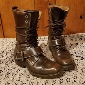 John Fluevog Brown Leather Lace Up Boots